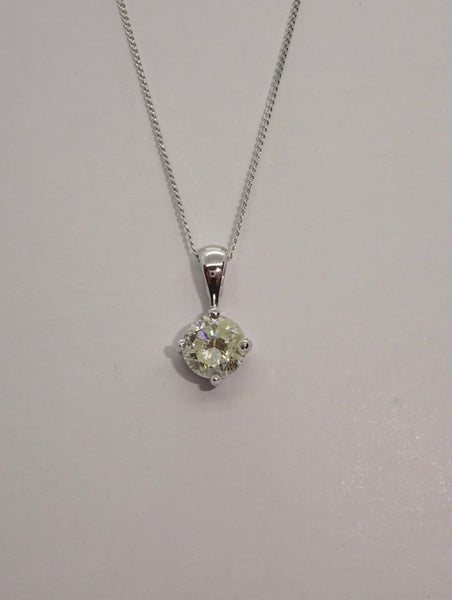 9ct White Gold 4 Claw Diamond Single Stone Pendant & Chain