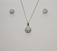 9ct White Gold Diamond Cluster Pendant & Chain  with Matching Stud Earrings