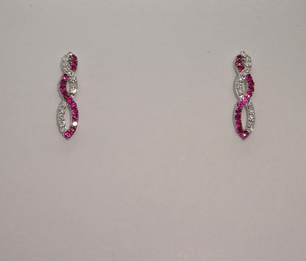 9ct White Gold 2 Stand Twist Ruby & Diamond Earrings