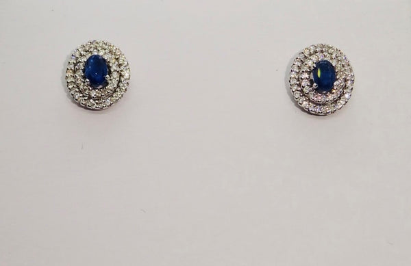 18ct White Gold Sapphire & Diamond Stud Earrings Diamond Weight 0.42ct